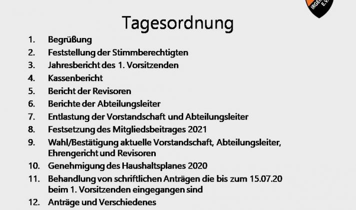 Generalversammlung am 19.07.2020 um 19:00 Uhr