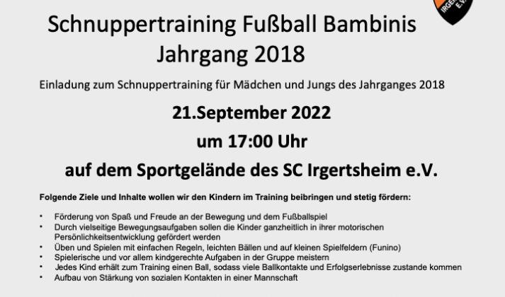 Schnuppertraining Fußballkids Jahrgang 2018