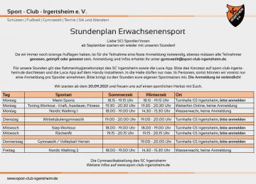 Stundenplan Erwachsenensport September 2021